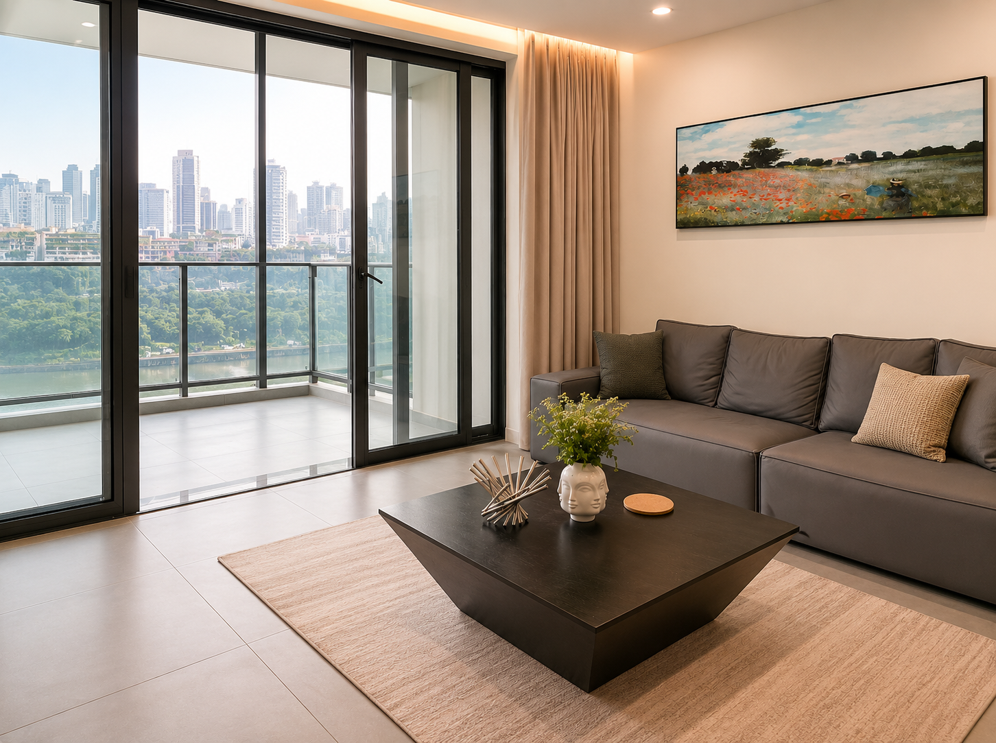 Living room with river view